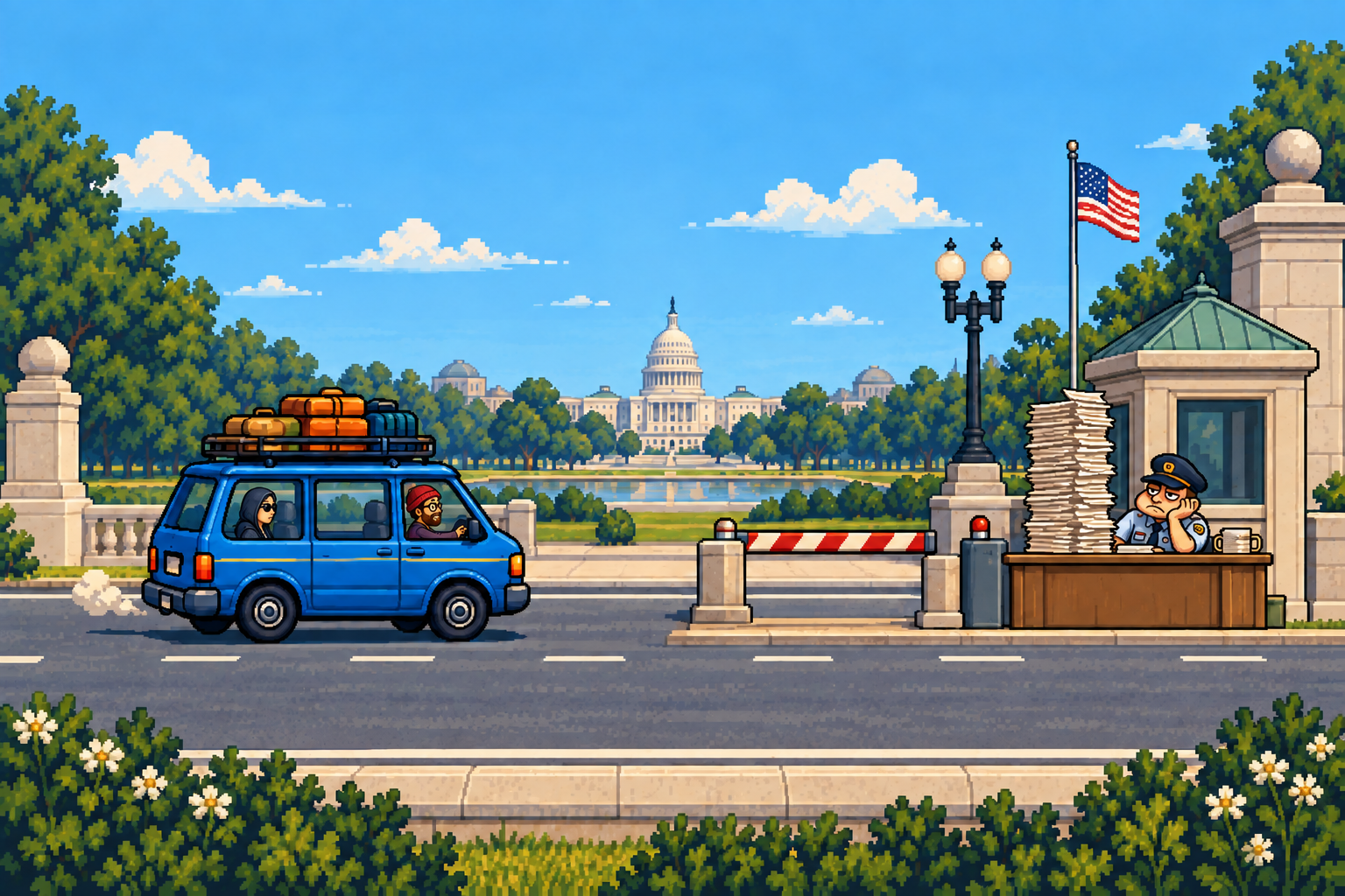 A D.C. checkpoint in the game, with the Capitol in the distance